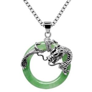 925 Silver Dragon Green Jade Necklace